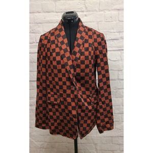 Maeve Anthropologie Rust Black Checkerboard Lyocell Blazer Jacket Womens Size 2